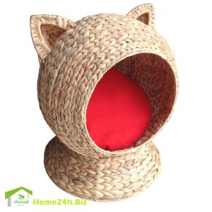wicker cat bed with ears